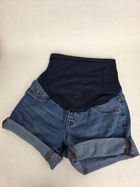 Old Navy Maternity Denim Blue Jean Shorts Elastic Waistband Cuffed Hem Size 1
